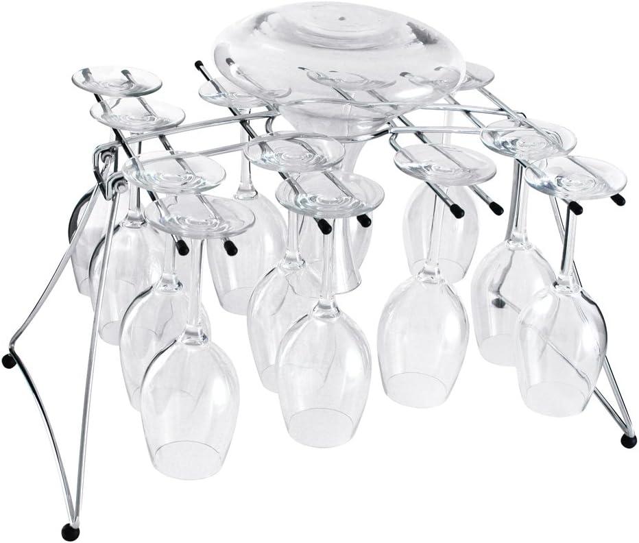 Oenophilia Fusion Stemware Wine Decanter Drying and Storage Rack - 16 Wine Glass Rack and Holder, Foldable