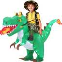 Inflatable Dinosaur Costume for Kids Light Up T-Rex Funny Blow Up Halloween Party Cosplay Dress Up Outfit Boys Girls,Blue (Green)