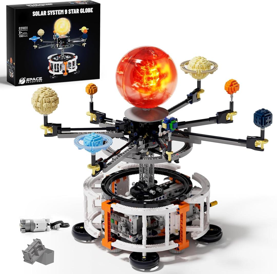 Dual-Mode Spinning Solar System Space Building Kit, STEM Model with Rotating Planets, Light-up Sun and Astronomy Educational Toys for Kids, Outer Space Birthday Gift for Ages 8+ (1282 PCS)