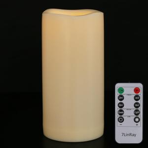 4" x 8" Waterproof Outdoor Flameless Candles with Remote and Timer, Battery Operated LED Flickering Plastic Pillar Candles for Lantern, Wedding, Porch, Ivory, Pack of 1