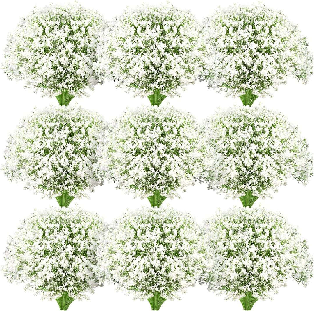 Ysleen 200 Pieces Artificial Flowers Plastic Baby Breath Flowers Faux Gypsophila DIY Floral Bouquets Arrangement Baby Breath Wedding Party Decoration for Party Home Office Garden Decor (White)