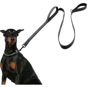 Dog Leash for Large Dogs, Traffic Padded 2 Handles for Extra Control, 6 FT Long with Reflective Stitch for Night Walking Black