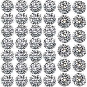 40 Pcs 20 mm Rhinestone Beads Bulk Crystal Round Disco Ball Chunky Bubblegum Beads for Pens Bracelets Charms Craft European Style Jewelry Making Supplies Christmas(Silver)