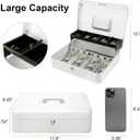 Jssmst Locking Large Metal Cash Box with Money Tray, Money Box with Key Lock, White, SM-CB0504L