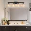 4 Light Matte Black Bathroom Vanity Light Over Mirror, Modern Vanity Lighting with Crystal Glass Shade, Wall Mount Bathroom Light Fixtures, E26 Base