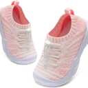 FEETCITY Toddler Slip On Shoes Boys Girls Wide Toddler Tennis Shoes Sports Walking Sneakers (7.5 Toddler, White Pink)