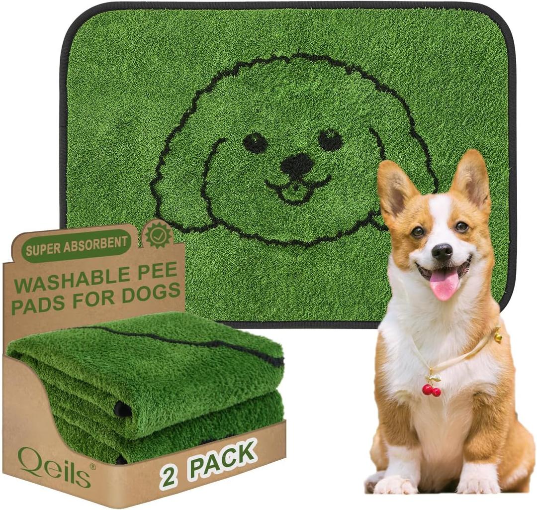 Qeils Reusable Puppy Pads, Washable Pee Pads for Dogs 2 Pack Durable Absorbent Leakproof Dog Training Pads for Home or Travel, Non-Slip Wee Wee Pads Potty Pads, 18"x24"