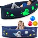 Sensory Peapod Chair for Autism ADHD Kids - 60in Inflatable Sensory Canoe with Glow in the Dark Space Pattern - Deep Pressure Calming Seat Pod for Children Sensory Seeking with 3 Sensory Balls