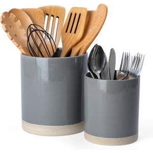 famiware Milkyway Kitchen Utensil Holder for Countertop, 7.2"+5.8" Ceramic Cooking Utensil Crocks for Counter, Utensil Organizer for Spatula & Spoon, Kitchen Decor, Set of 2, Dark Gray