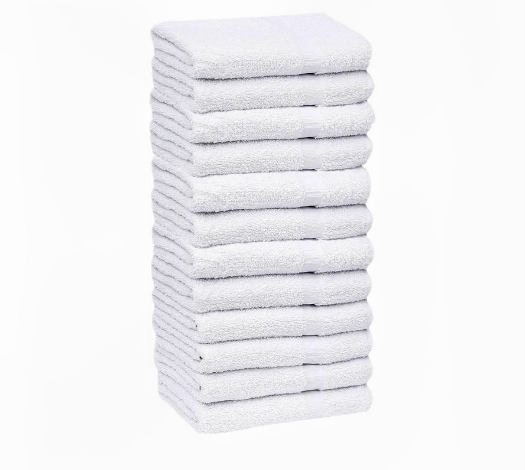 GOLD TEXTILES 12 Pack White Economy Cotton Blend 15x25 Inches Basic Hand Towels- Gym Towels (1 Dozen)