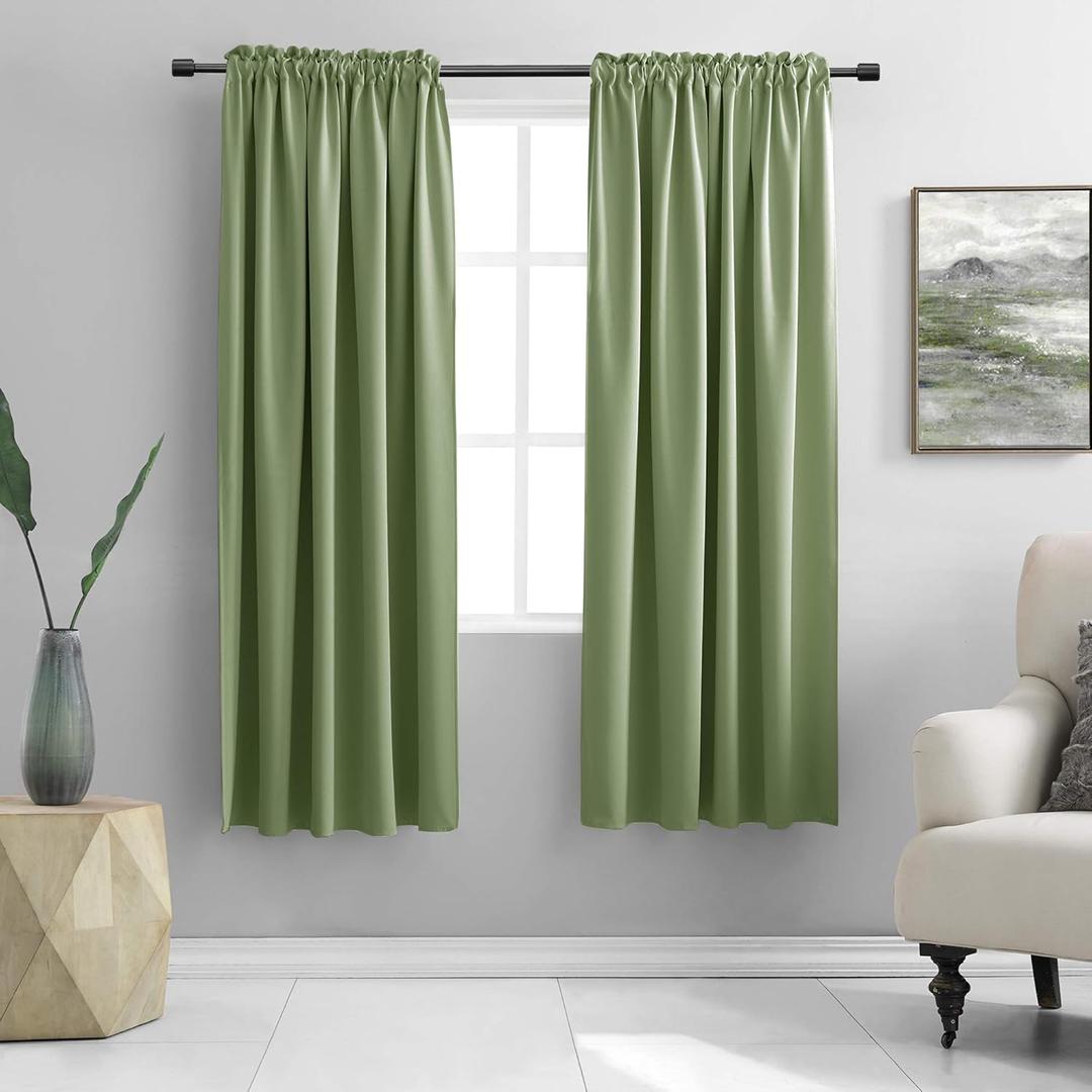 DONREN Sage Green Blackout Curtains for Bedroom - Thermal Insulated Room Darkening Rod Pocket Curtain Panels (42 W x 63 L,2 Panels)