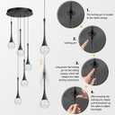 Cenzoz 5-Lights Modern Pendant Lights for Kitchen Island LED Dimmable Chandelier Crystal Glam Ceiling Pendant Lighting for Dining Room Hallway Bedroom Lamp Black