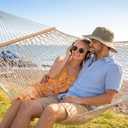 SUNCREAT Double Rope Hammock with Spreader Bar, Carrying Bag, 450 lbs Capacity, Two Person Hammock with Tree Hooks, Beige