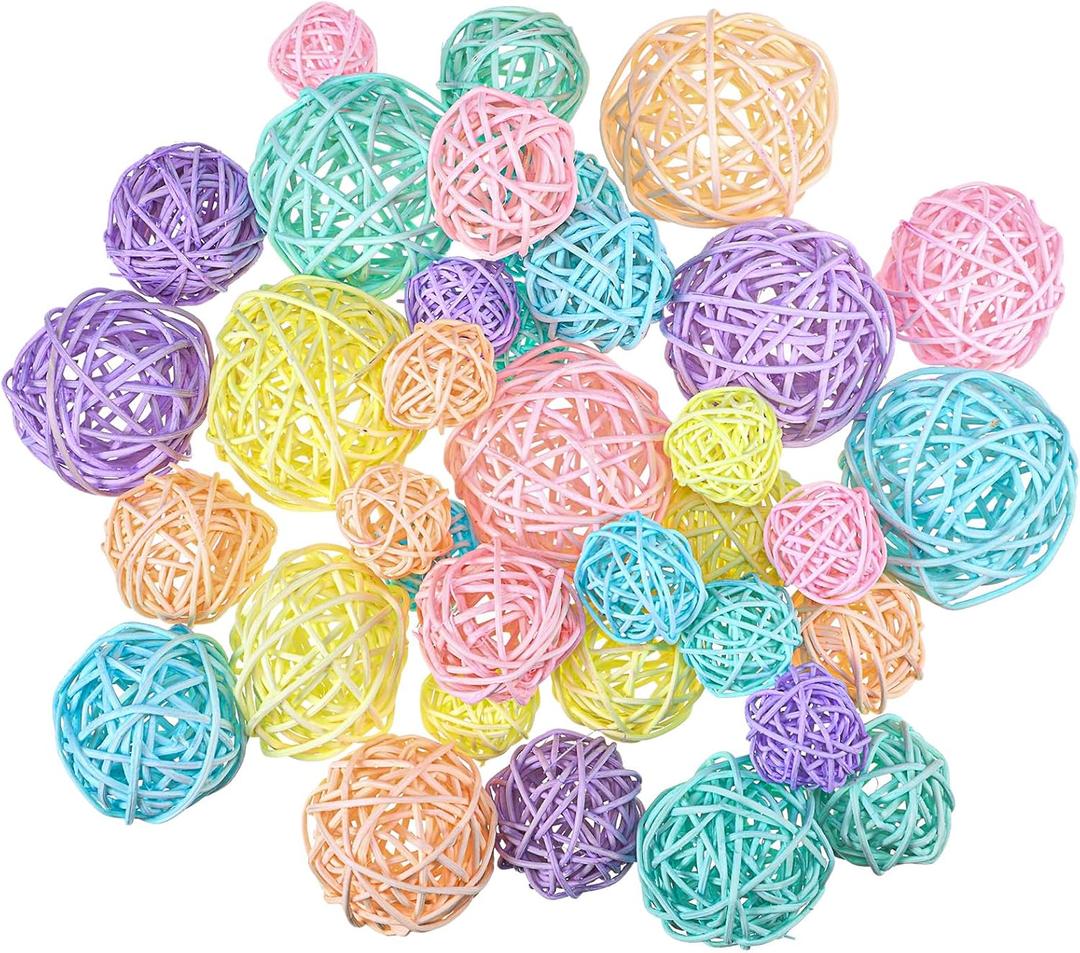 Patelai 72 Pcs Wicker Rattan Balls Decorative Balls for Vase Centerpiece Bowls Orbs Filler for Spring Summer Craft Home Decor, 4 Sizes (Macaron Color)