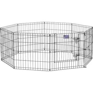 MidWest Homes for Pets Folding Metal Puppy/Dog Exercise Pen, Indoor/Outdoor Playpen with Secure Door, Provides 16 Sq Feet of Play Space, 24-Inches Tall, Black E-Coated