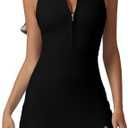 QINSEN Womens Zip Front Tennis Dress Polo Collar Racer Back Workout Golf Dresses Build in Shorts with Pockets, Size S