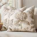 Set of 2 Decorative Floral Neutral Pillow Covers 18x18 Inch Light Brown Hydrangea Print Spring Boho Vintage Throw Cushion Covers for Sofa Couch Porch Bedroom Living Room Summer Home Decor