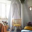 Bed Canopy with Frills Reading Nook Game Tent for Kids Boho Hanging Net Play Room Decor(White)