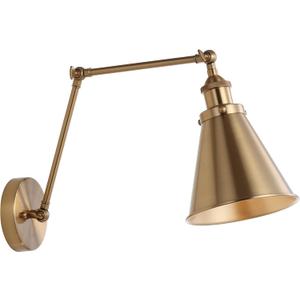 JONATHAN Y 7" Brass Gold Classic Industrial Metal Adjustable Arm LED Wall Sconce for Bedside Reading, Farmhouse Swing Arm Wall Lamp with Metal Shade, Hardwired