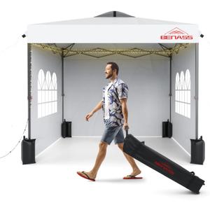 10x10 Pop Up Canopy with Sidewalls, Easy Up Canopy Tent, Heavy Duty Tents for Parties, One Person Set Up Event Tent, White (Silver-coated White)