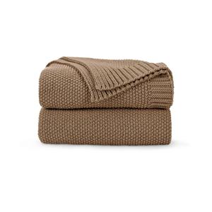CozeCube Caramel Brown Throw Blanket for Couch, Soft Cozy Cable Knit Throw for Bed Sofa Living Room, Lightweight Warm Decorative Farmhouse Christmas Blanket, 50"x60", Light Brown, Single