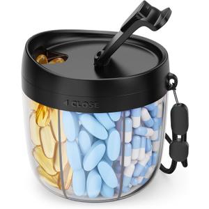 Cute Pill Dispenser with 7 Large Compartments, Portable Pill Bottle Organizer with Wide Opening for Easy Use, Anti-Mix Pill Organizer for Travel, BPA-Free Pill Container, Black