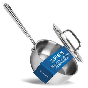Misen 5-Ply Stainless Steel Saucier with Lid - Induction-Compatible Pan with Curved Sides for Smooth Stirring - Oven Safe to 800F – Even Heat Distribution & Ergonomic Handle - 0.75 QT