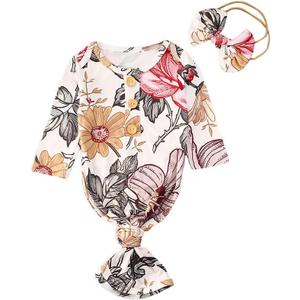 Infant Newborn Baby Girls Floral Sleep Gown Headband Sleepwear Romper Sleeping Bags Outfits (0-3 Months)