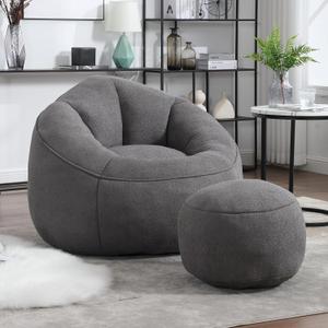 Bean Bag Chairs, Gaint Bean Bag Couch with Memory Foam for Adults and Kids, Microfiber Upholstered Sofa with Ottoman, Comfy Lazy Bean Bag Reading Chair for Living Room
