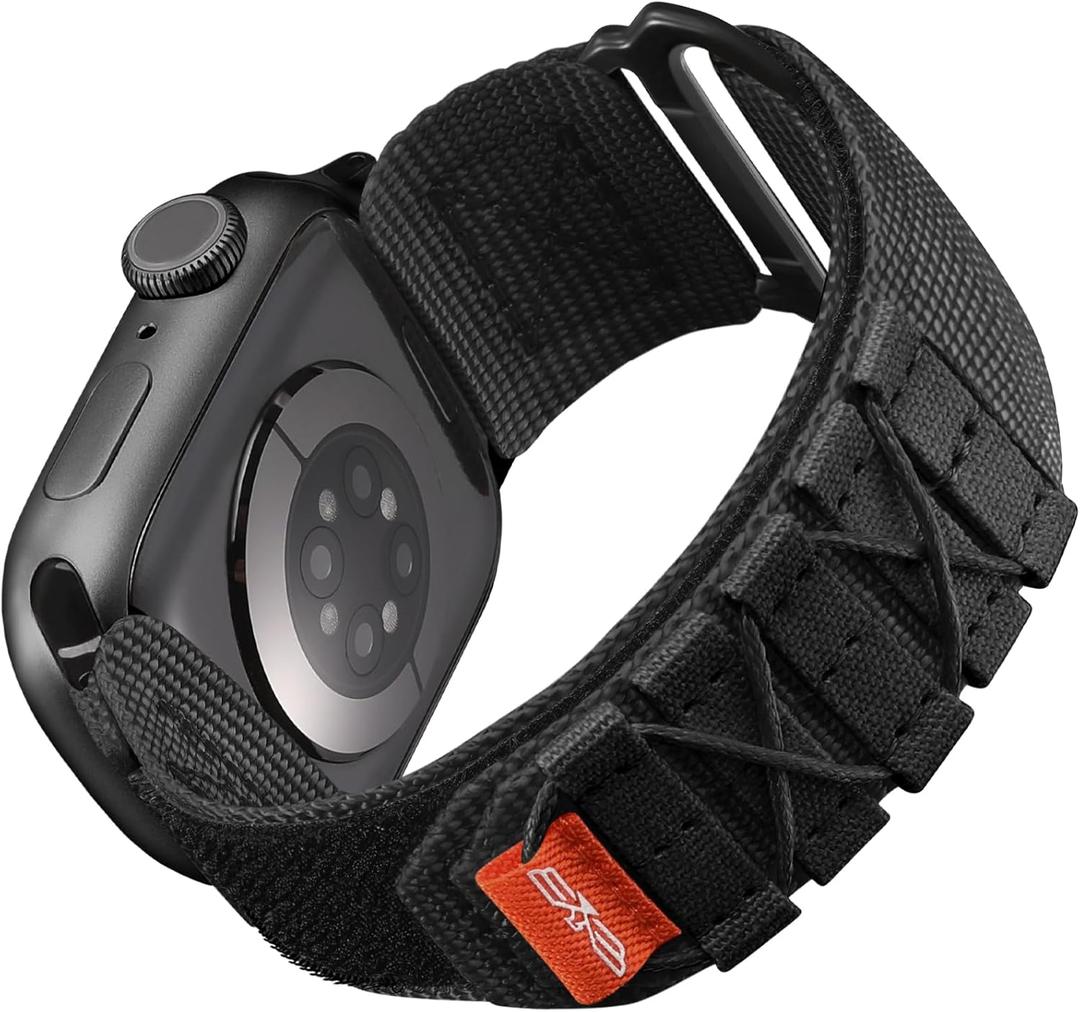R-Nylon Band Compatible with Apple Watch Bands 44mm 45mm 46mm 49mm 42mm for Men, Rugged Tactical Militray Sport Loop Strap for iWatch Band Ultra 2 SE Series 10 9 8 7 6 5 4 3 2 1 (49mm/46mm/45mm/44mm/42mm(Series 3 2 1) L, Black)