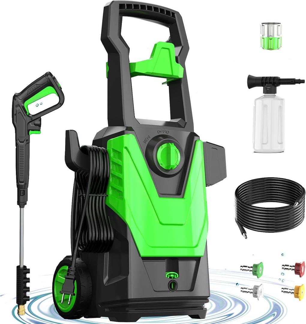 400PSI PowerWasher with 20FT Hose, 33FT Cordar, Lane, Patio Cleaning, Hydro Jet Pressure Hose Water Wand for Gutter Patio Car Garden Window, Green