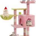 Cat Tree Tower with Metal Frame Hammock, 41'' Cat Trees for Indoor Cats Large Adult, Cat Towers with Scratching Post, Cats Condo furniture with Pink Flower Perch, Cats Climbing Tower for Kittens(Pink)