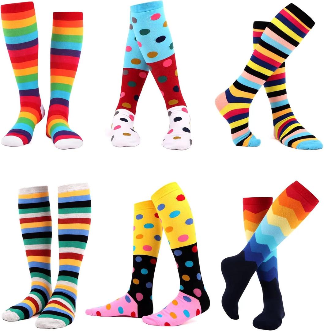 WeciBor Women's Funny Novelty Multi Colorful Pattern Cotton Knee High Socks (8-11)