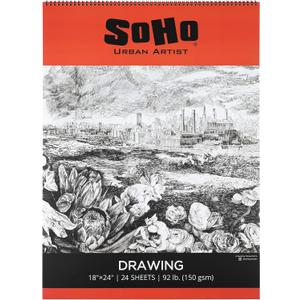 SoHo Urban Artist Softcover Drawing Pad - 18"x24" - 92 lb. (150gsm), Mixed Media Sketchbook, 24 Dual-Sided Sheets, Acid-Free, Wire-Bound, Micro-Perforated, Repeated Erasing & Reworking
