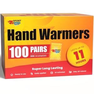 Hand Warmers - Up to 11 Hours of Heat (100 Pairs) Super Long Lasting - Easy, All Natural - Air Activated, for Body, Hands & Toes - Odorless Hot Hand Warmer - Sport Temp