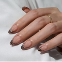 BTArtbox Press On Nails Almond  Espresso Leopard, LampCurable Short French Tip Press On Nails with Glue and Adhesive Tabs for Women, Soft Gel Glue On Nails in 16 Sizes  32 Stick On Nails Kit
