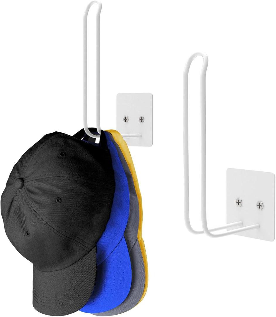 2 Pack Hat Racks for Baseball Caps, Hat Organizer for Baseball Cap, Hat Holder Hat Storage for Baseball Caps, Hat Hanger Strong Adhesive/Wall Drilled for Door,Bedroom,Closet(White)