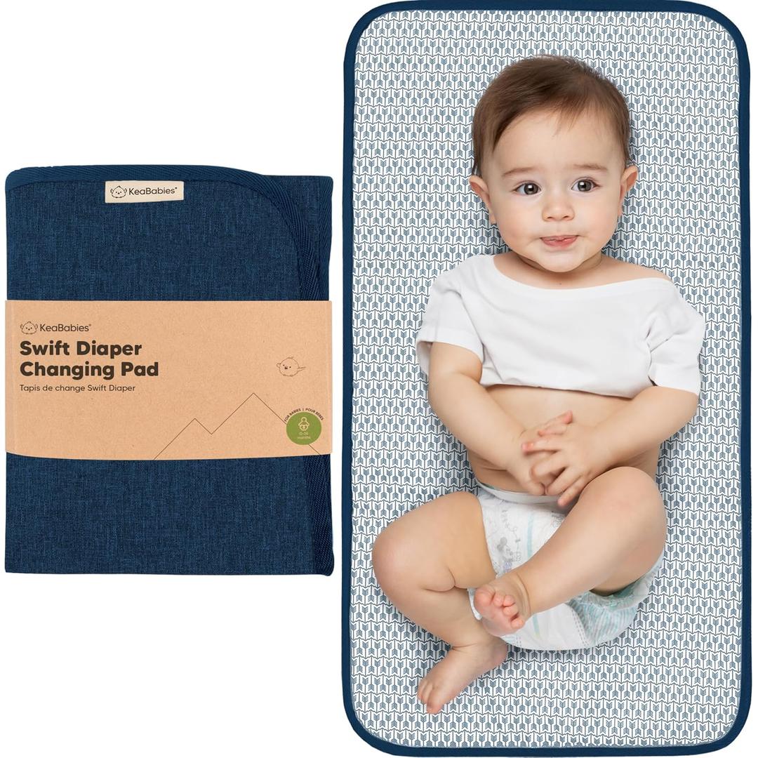 KeaBabies Portable Diaper Changing Pad, Easy Wipe Clean - Foldable Waterproof Baby Changing Mat for Diaper Bag, Compact, Lightweight, Baby Changer Travel Essential, Machine Washable (Navy Blue)