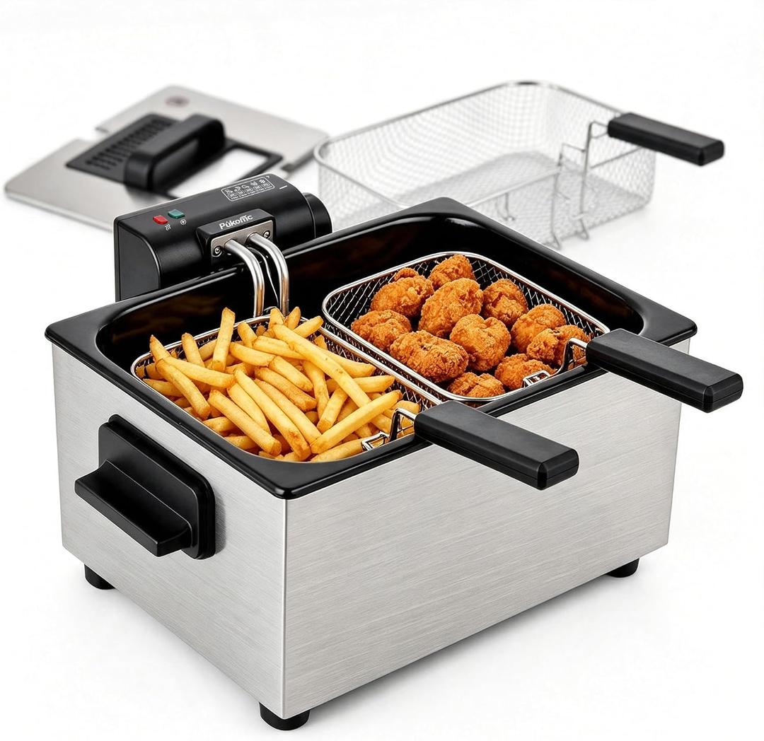 Pukomc Deep Fryer With Basket 4.5L Adjustable Temp,Removable Oil Container