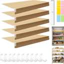 5 PCS Wire Rack Covers 2416in, Wood Grain PVC Shelf Covers with LED Motion Light &Labels, Renter Friendly, Easy-Cut Moisture-Resistant No-Tool, No-Drill Install for Pantry, Laundry, Kitchen, Garage