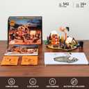 FUNWHOLE Cowboy Camp Lighting Building-Bricks Set - The Old West Shelter with Covered Wagon and Horse 542 Pcs Collection Display Set for Adults and West Lovers