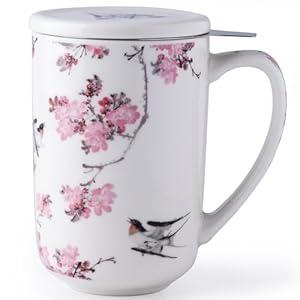 AmorArc Porcelain Tea Mug with Infuser and Lids, 18 Oz Coffee Cup Strainer with Bag Holder for Loose Leaf Tea, Steeping Coffee Mug for House-warming Wedding Birthday Gift