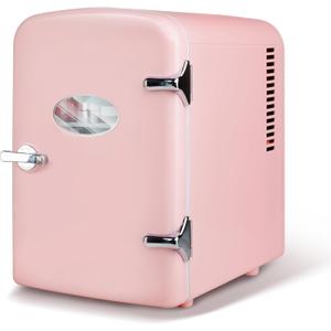 HealSmart Portable Mini Fridge, 4 Liter 6 Can Cooler and Warmer Compact Refrigerators with Observation Window, 100% Freon-Free & Eco Friendly for Drinks, 4L, Pink 