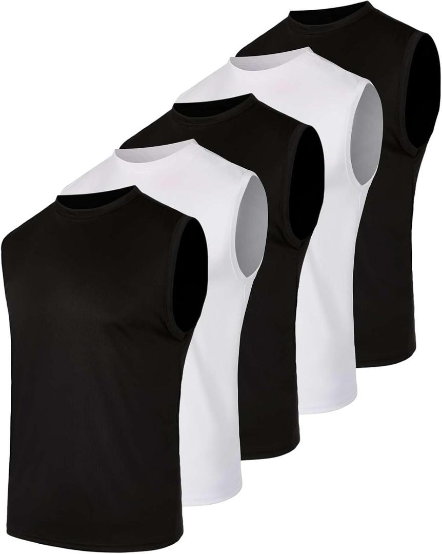 5 Pack Men's Mesh Muscle Tank Tops Sleeveless Athletic Gym Workout Shirts | Available In Big & Tall, Undershirts, Moisture Wicking, Breathable, Cooling, Fitness, Running, Beach, Boxing, Singlet (S)