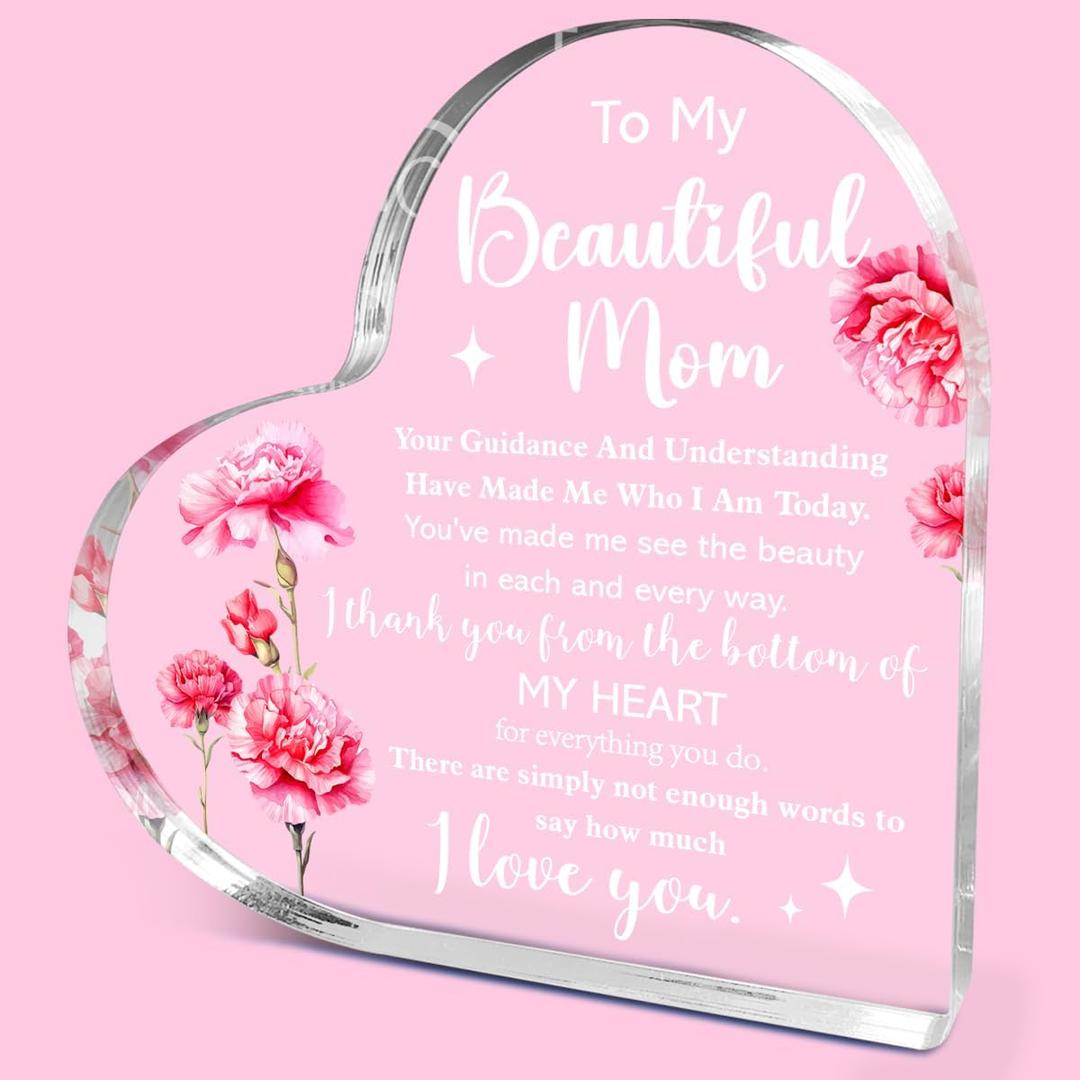 Mom Birthday Gifts,Thank You Gifts for Moms Mother's Day Christmas,Unique Mother Gift Ideas,To My Beautiful Mom How Much I Love You Acrylic Heart Plaque