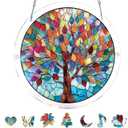 2 x Acrylic Suncatcher Window Hanging 7.4 Inch, Double-Sided Light Catcher Ornament for Window Home Garden Decor, Colorful Acrylic Hanging Decoration Gift (Sacred Tree)