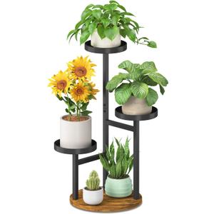 iDavosic.ly 3 Tier Plant Stand Indoor, Tiered Corner Metal Wood Multiple Flower Holder Shelf, Tall Orchid Display Rack for Patio Porch Living Room Balcony Outdoor, Brown