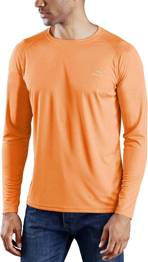 Willit Men's Rash Guard Swim Shirts UPF 50+ Long Sleeve Shirts Sun Protection SPF Hiking Fishing UV Shirt (Orange, XXL)