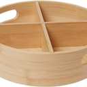 Bamboo Lazy Susan Turntable Organizer, 4 Compartment Rotating Spice Organizer Tray with Dividers, 11.8 Inch Round Kitchen Cabinet Pantry Storage, Light Yellow