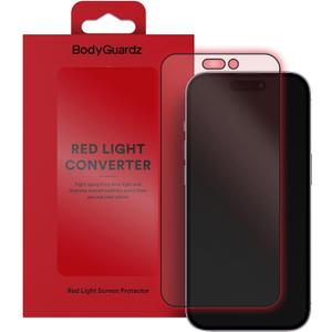 BodyGuardz Red Light Converter Screen Protector – Passive Red Light Therapy for Face - Reduced Eye Strain – 9H Tempered Glass, Easy Install (17 Pro Max/16 Pro Max)